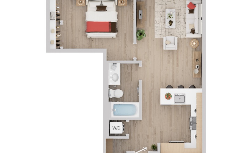 1D-1 - 1 bedroom floorplan layout with 1 bathroom and 741 square feet