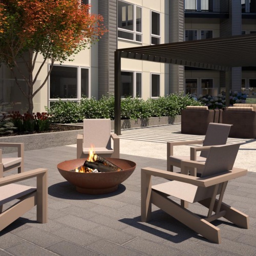a fire pit in a courtyard